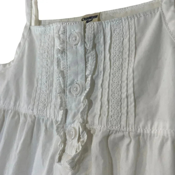 Oshkosh Girls White Dress Size 6 Spaghetti Straips Pleated Lace Ruffled Buttons - Picture 5 of 7